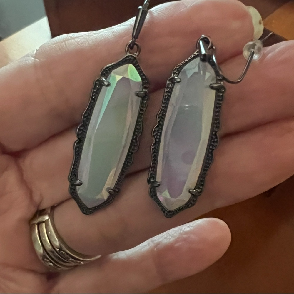 Kendra Scott opalite/gunmetal Fran earrings w/matching necklace, gorgeous set - Picture 3 of 3